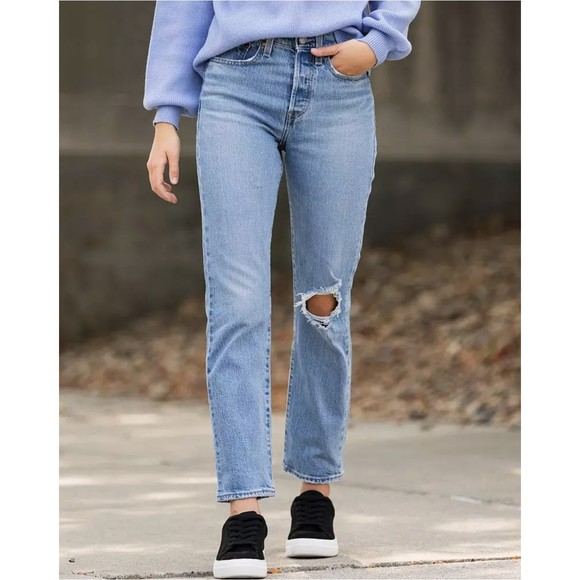 Levis Premium Womens Wedgie Straight Crop Denim Jeans 26 31 Blue High Rise NWT - Picture 5 of 12